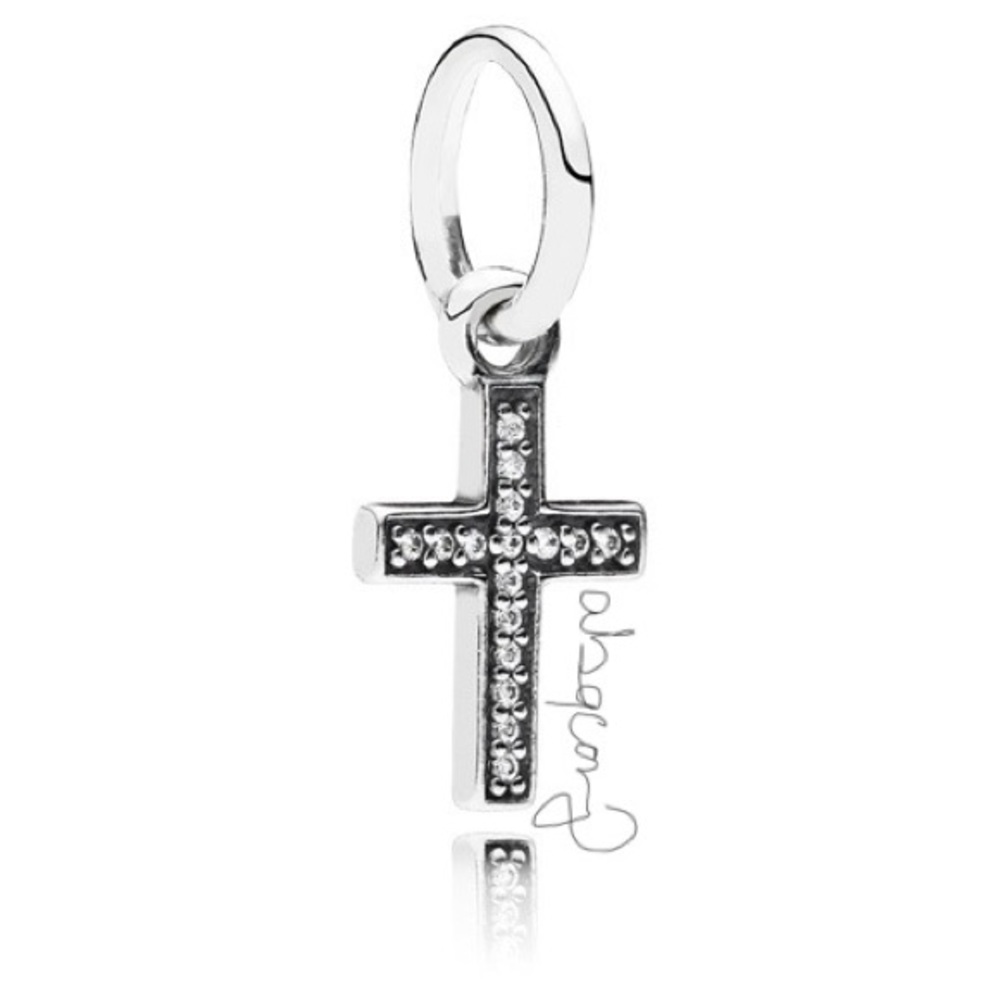 EUC Pandora 791310CZ Sterling Silver Symbol of Faith Cross Religious Dangle Bead